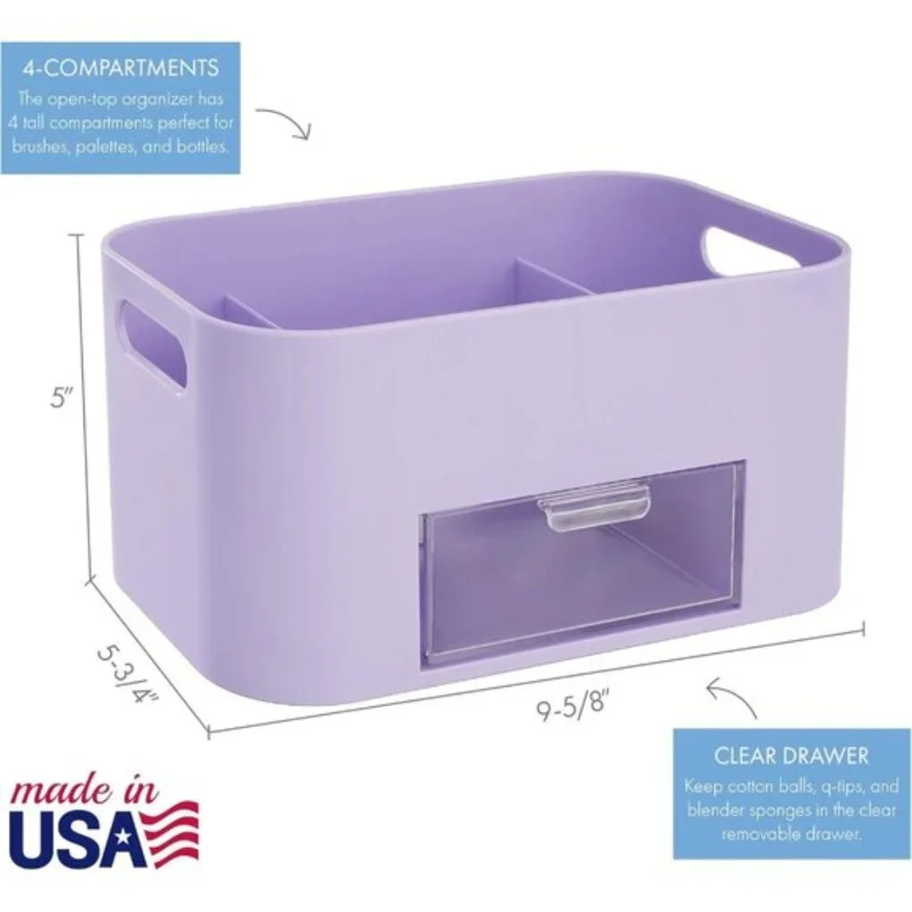 Bliss Lilac Purple Makeup Organizer, Countertop Storage with Drawer & Dividers